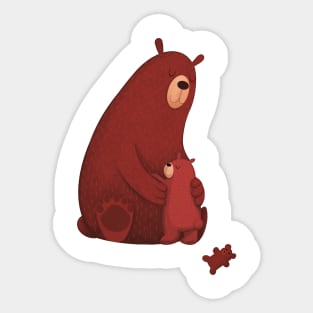 Illustration of bear mom with bear kid Sticker